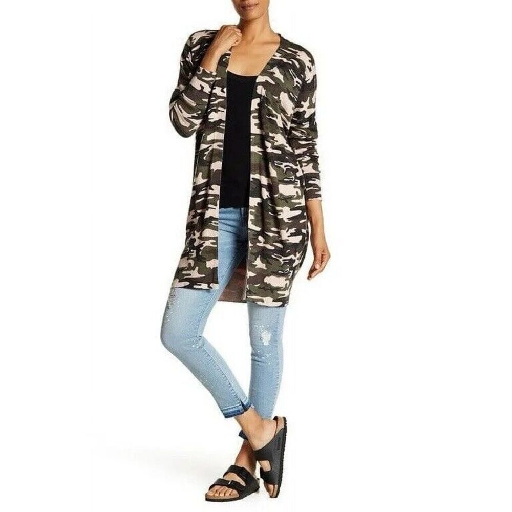 Sanctuary Lenox Camo Pink Long‎ Open Front Cardigan Size Large